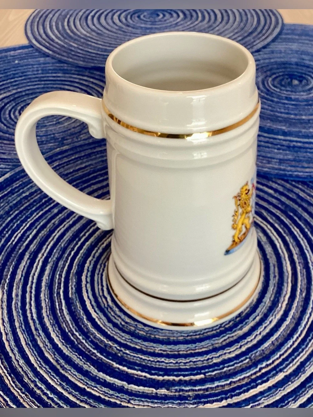 WF Lellenfeld 1994 Porcelain Beer Stein Bavaria Germany Coat of Arms Gold Edging